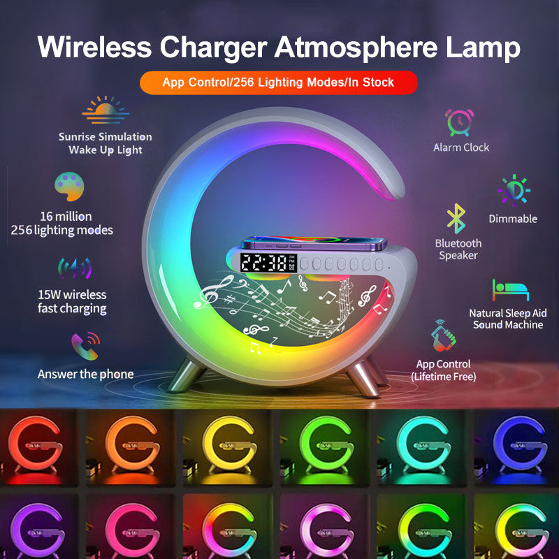 Smart Home 2023 - New Intelligent LED Lamp Bluetooth Speake Wireless Charger Atmosphere Lamp App Control For Bedroom Home Decor